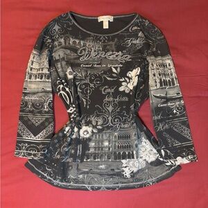 floral print embellished y2k long sleeve top